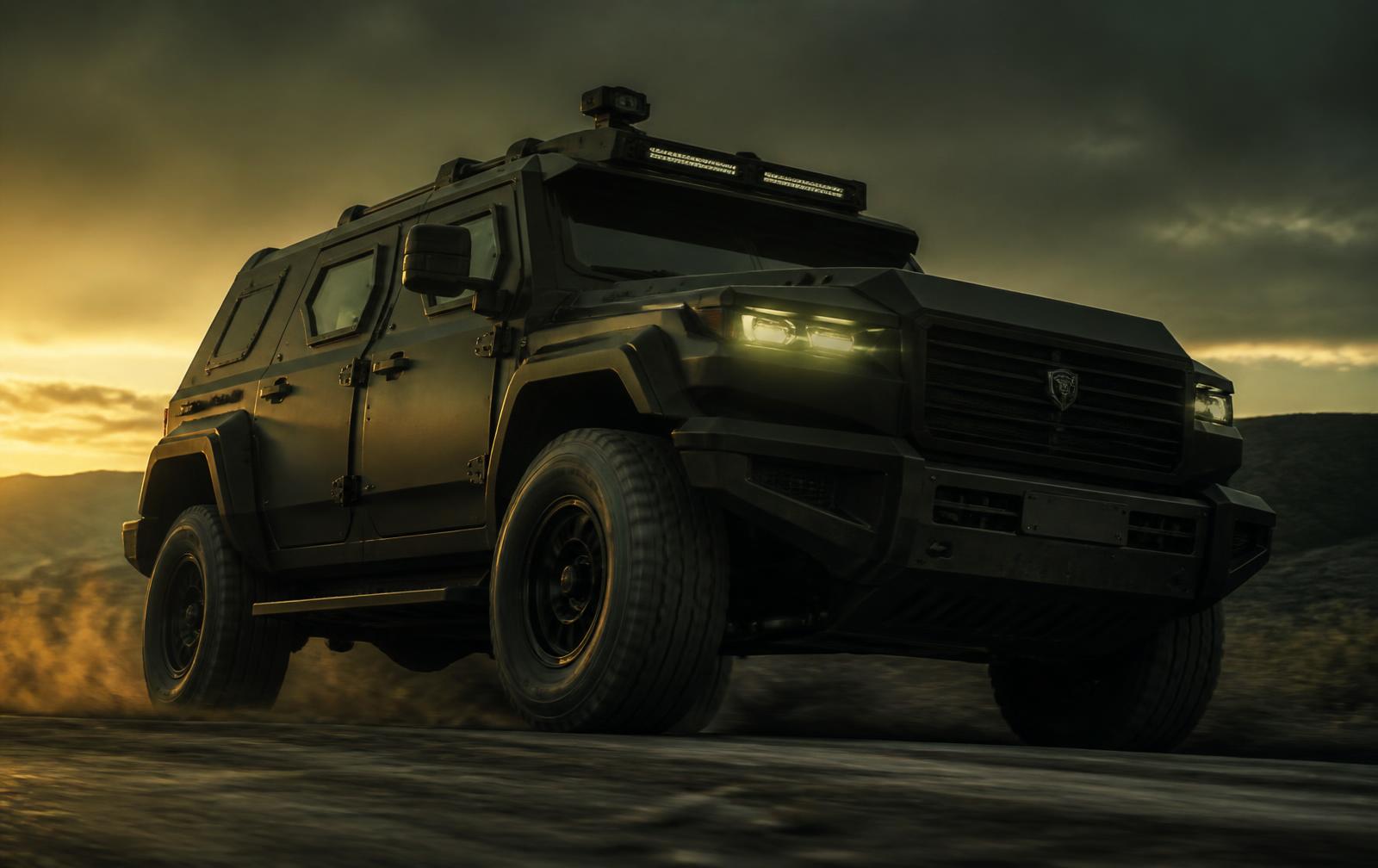Armoured vehicle maintaining mobility on an unpaved road